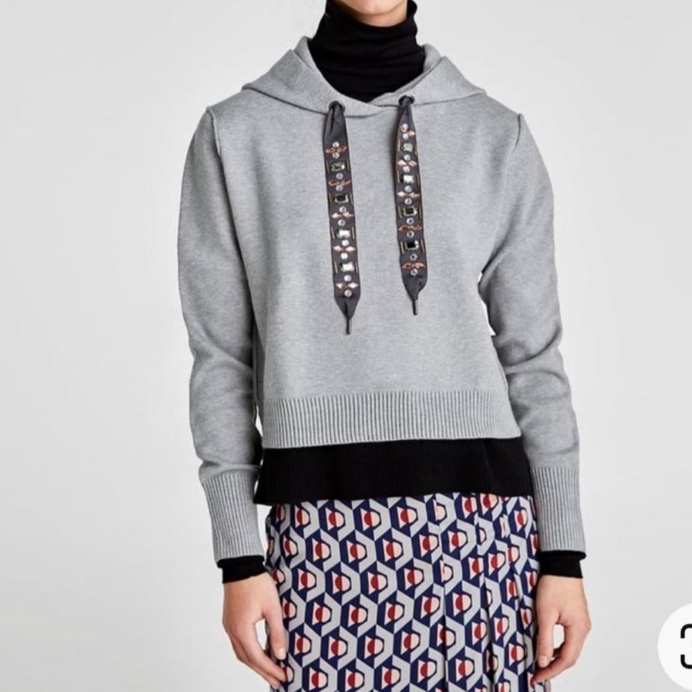 Bejewelled Drawstring Hoodie sweater